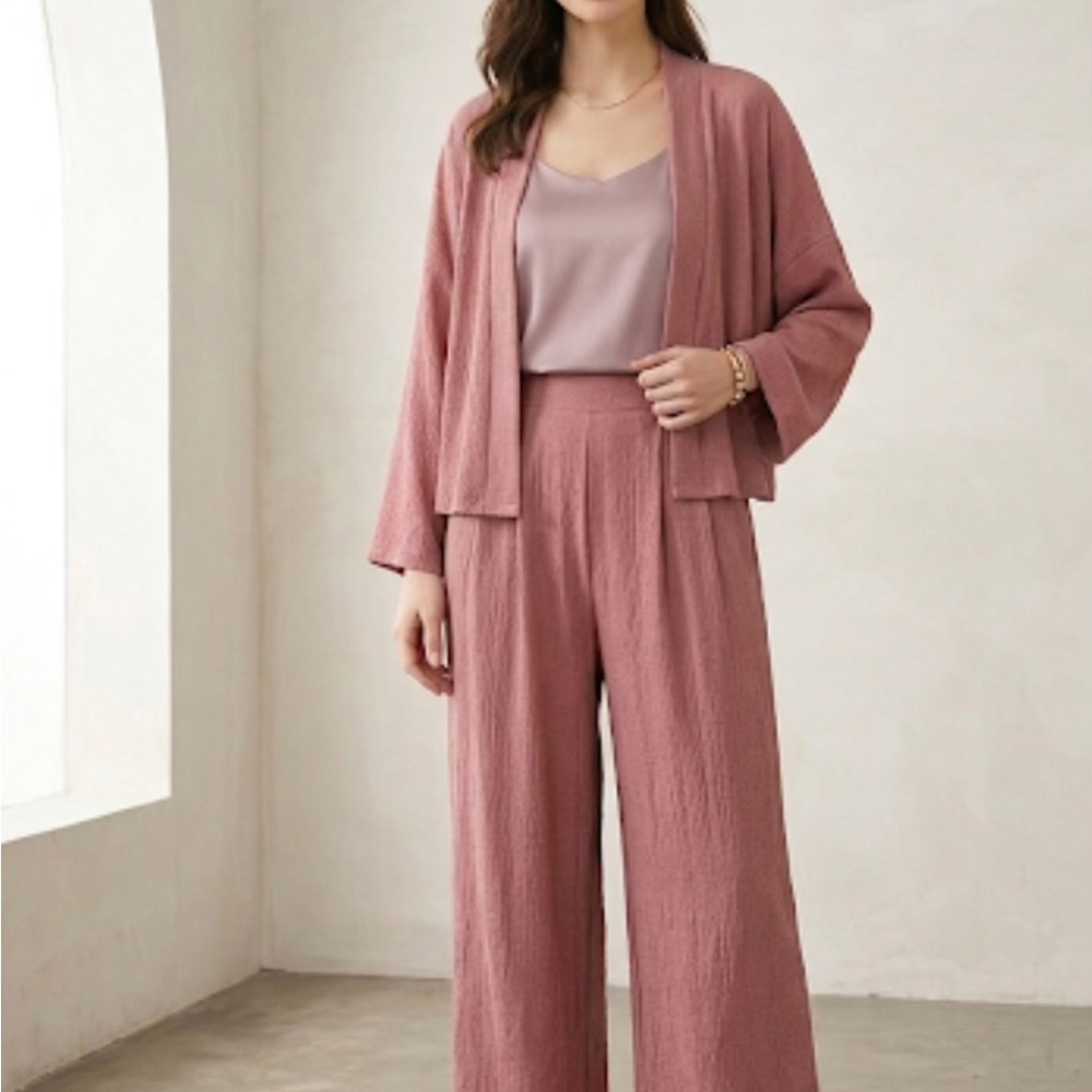 Women's Dusty Rose Wide-Leg Pants - Relaxed Pull-On Trousers